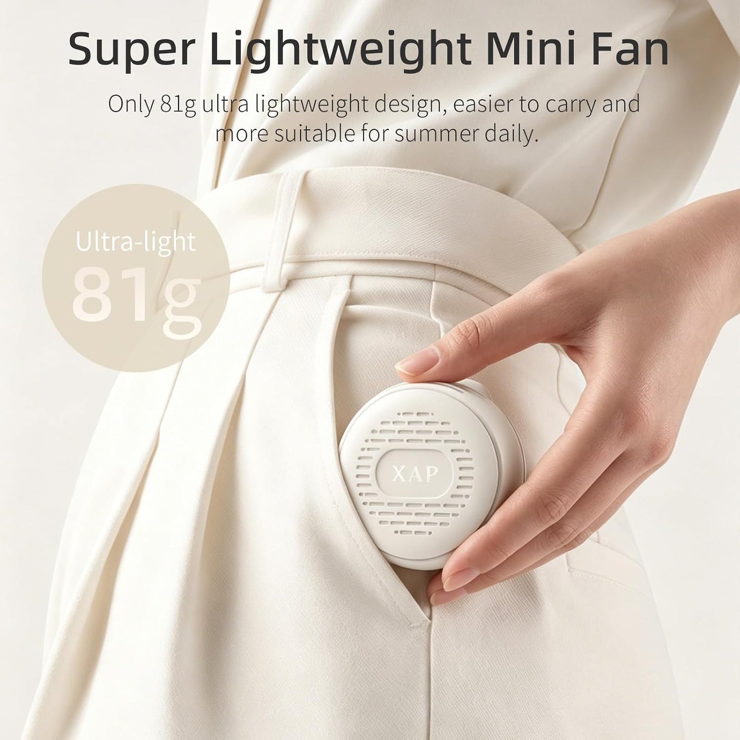 XAP Clip On Mini Fan, USB Rechargeable 360° Rotatable Portable Fan, Silent Bladeless Fan of 3 Speeds, Personal Cooling Fan Wearable Fan