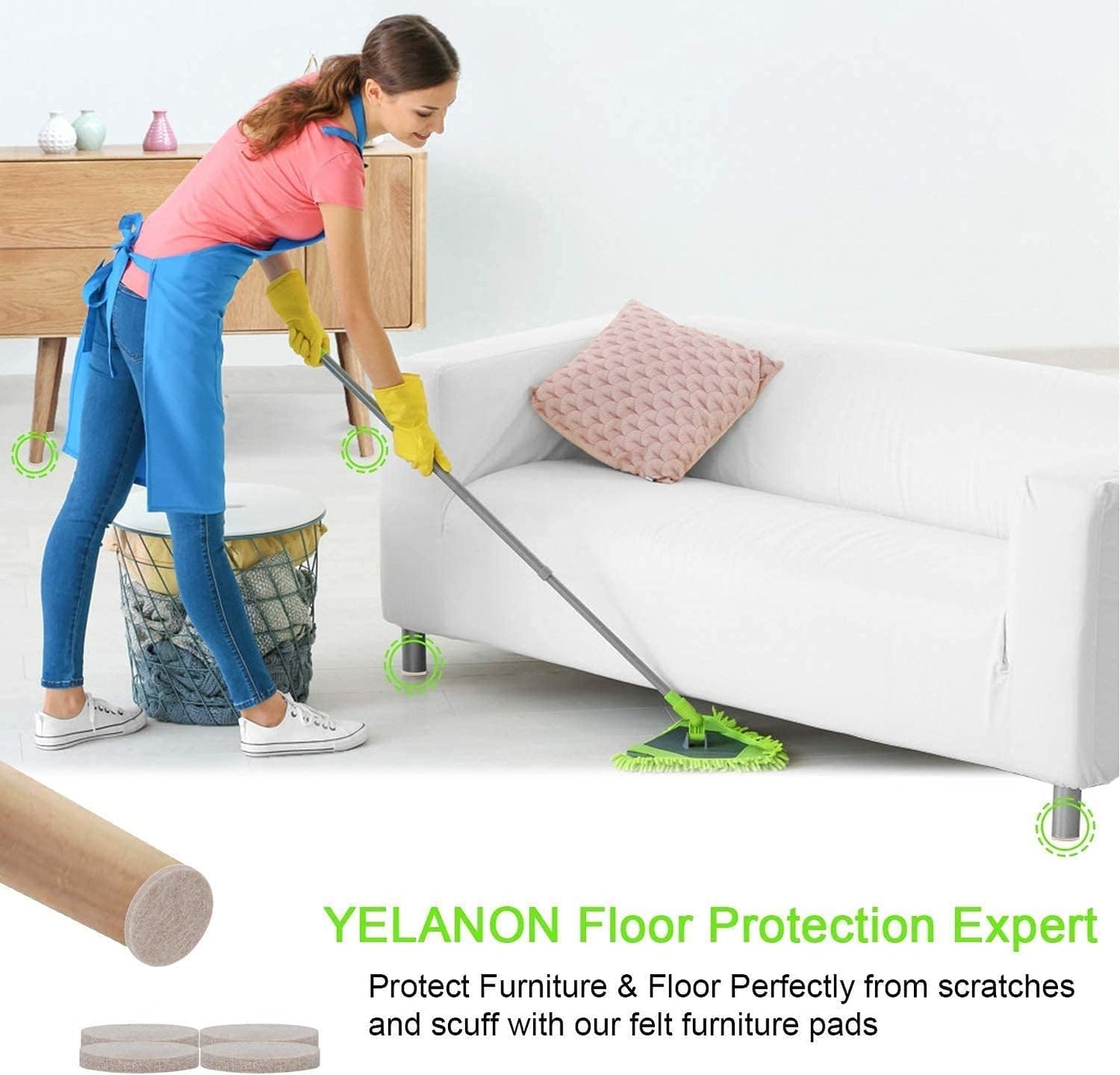 Yelanon Felt Furniture Pads -182 Pcs Premium Felt Pads for Chair Legs Furniture, Floor Protectors for Hardwood Floors, Black