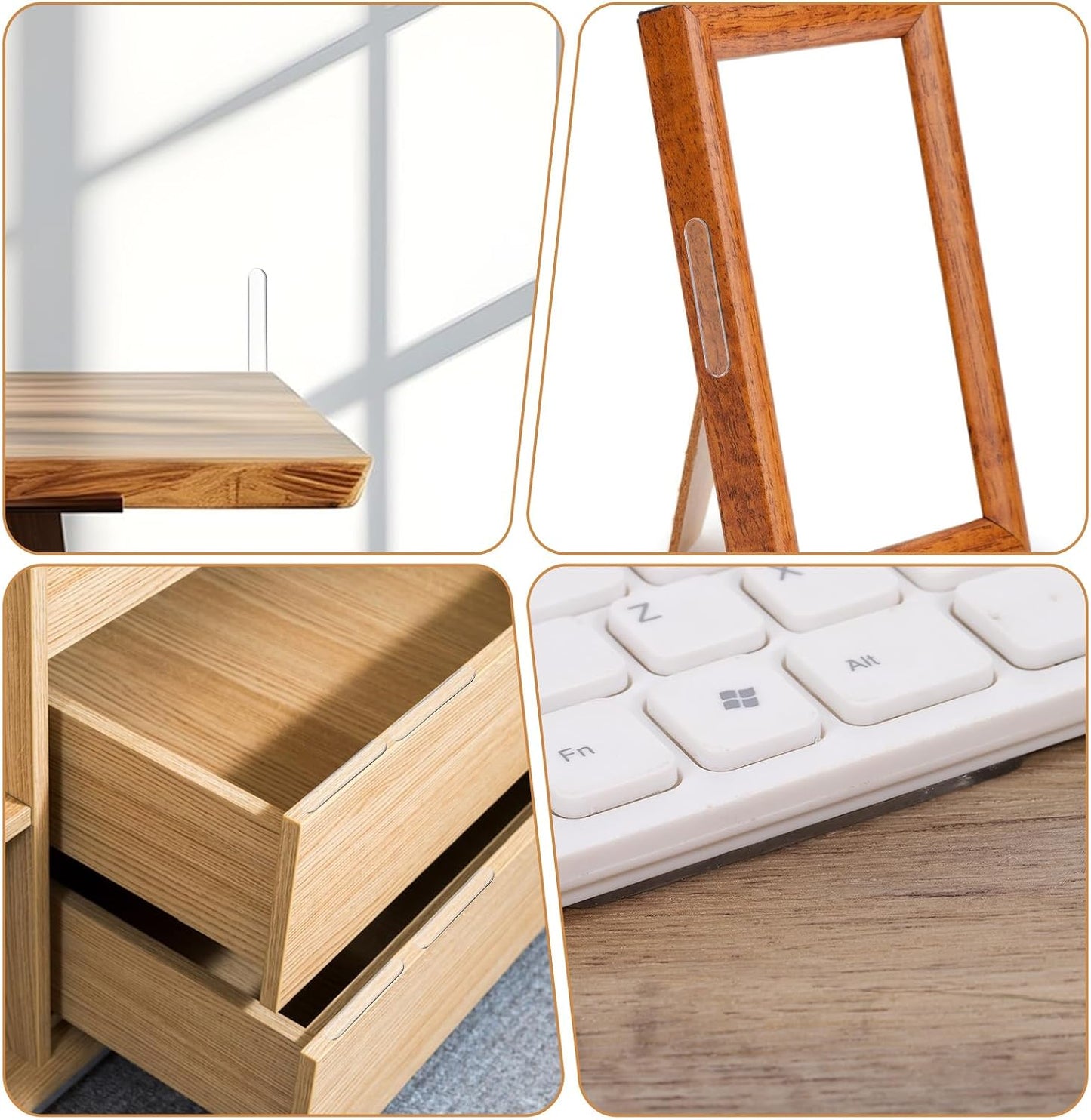 24PCS Clear Door Wall Bumpers Strips, Clear Silicone Protector Strips, Self Adhesive Cabinet Door Bumpers, Transparent Sound Dampening Buffer Pads for Drawers, Table Tops, Toilet Covers,Table Corners