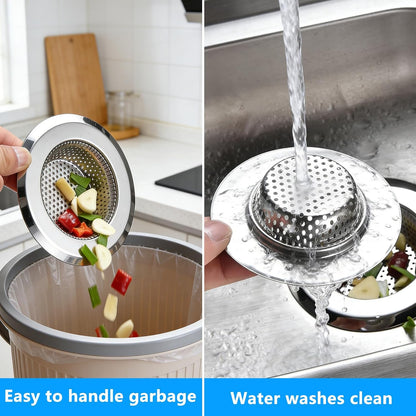 2PCS Sink Drain Strainer Set, 4.5 Inch Outer Diameter | Stainless Steel Ktchen Sink Strainer, Sink Drain Cover Filter Food Catcher Basket,Prevent Clogs and Keep Drains Clear