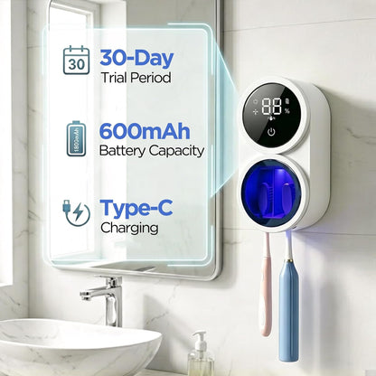 Toothbrush Sanitizer Holder – Wall Mounted Toothbrush Organizer with 60s Fast Sterilization, USB Charging, Auto-Inductive Cover, Fits Most Electric Manual & Kids Toothbrushes