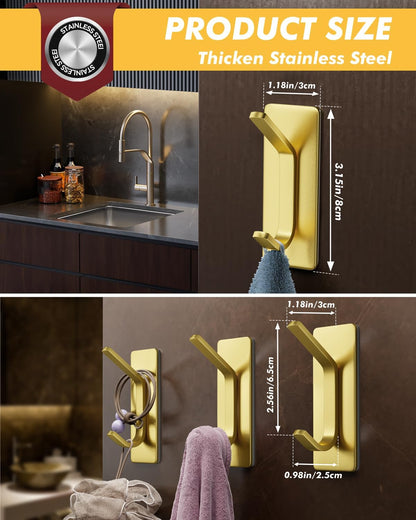 Auxmir Self Adhesive Hooks 15lbs Heavy Duty, 5 Pack Stainless Steel Wall Hooks for Coat Towel Robe, Waterproof Rustproof Oilproof, No Drill Door Hanger for Bathroom Shower Kitchen Office RV, Silver
