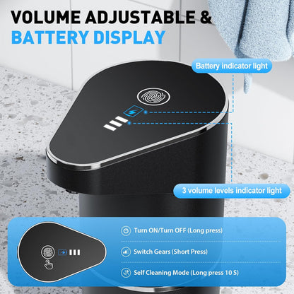 Fantictas Automatic Soap Dispenser,Touchless Hand Wall Mount Rechargeable 3 Gear Adjustable Electric Soap Dispenser 350ml with Infrared Motion Sensor for Bathroom,Kitchen,Office, Black Foam