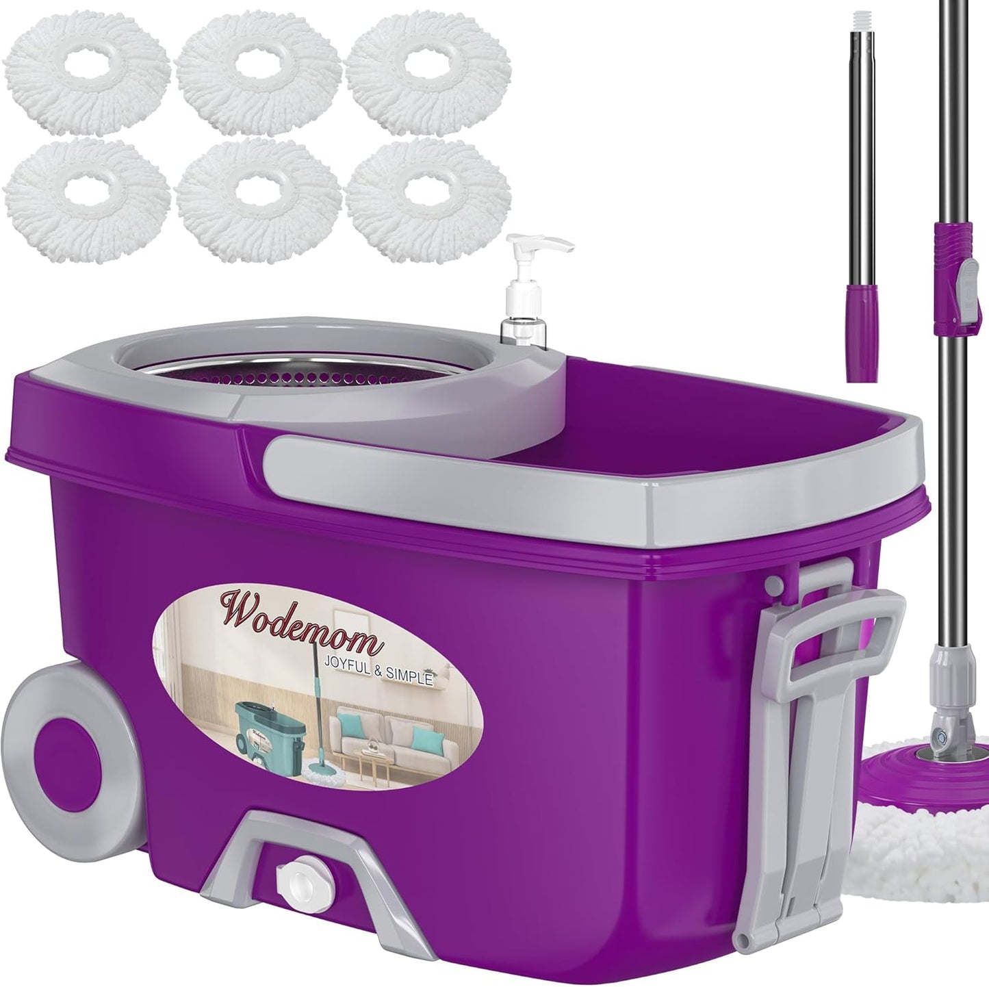 Spin Mop and Bucket System, Mop and Bucket with Wringer Set,Mops for Floor Cleaning,Household Supplies Tools with 6 Replacement Refills,61" Extended Handle for Household Hardwood Floor - Green