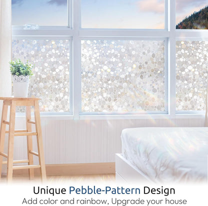 rabbitgoo Window Privacy Film, Frosted Glass Window Clings, Static Cling UV Heat Blocking Door Stickers for Home Bathroom, Removable Indoor Decal Coverings Day and Night, Pure, 17.5 x 78.7 Inches