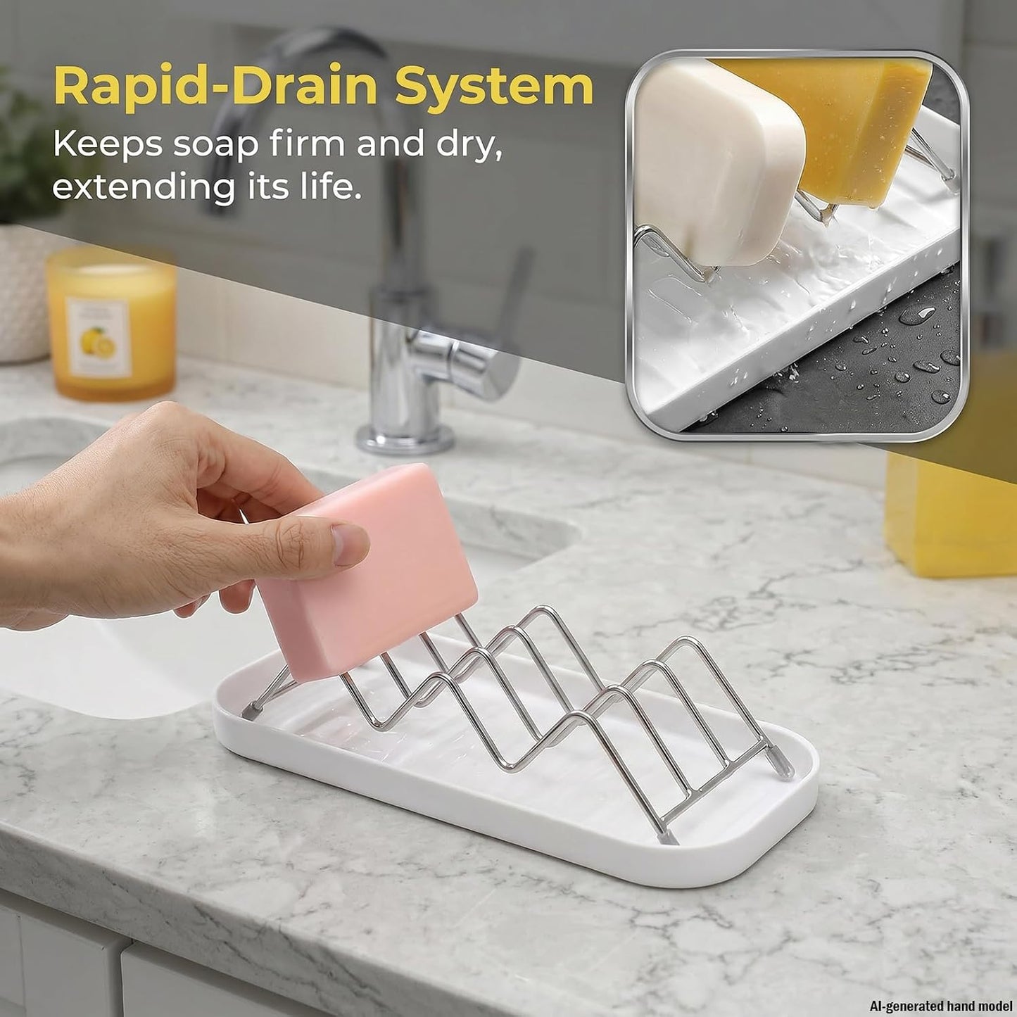 Soap Holder for Shower, Soap Dish for Shower, Holds 2 Bars, Self Draining Stainless Steel Rack with Drip Tray for Bathroom Counter and Kitchen Sink