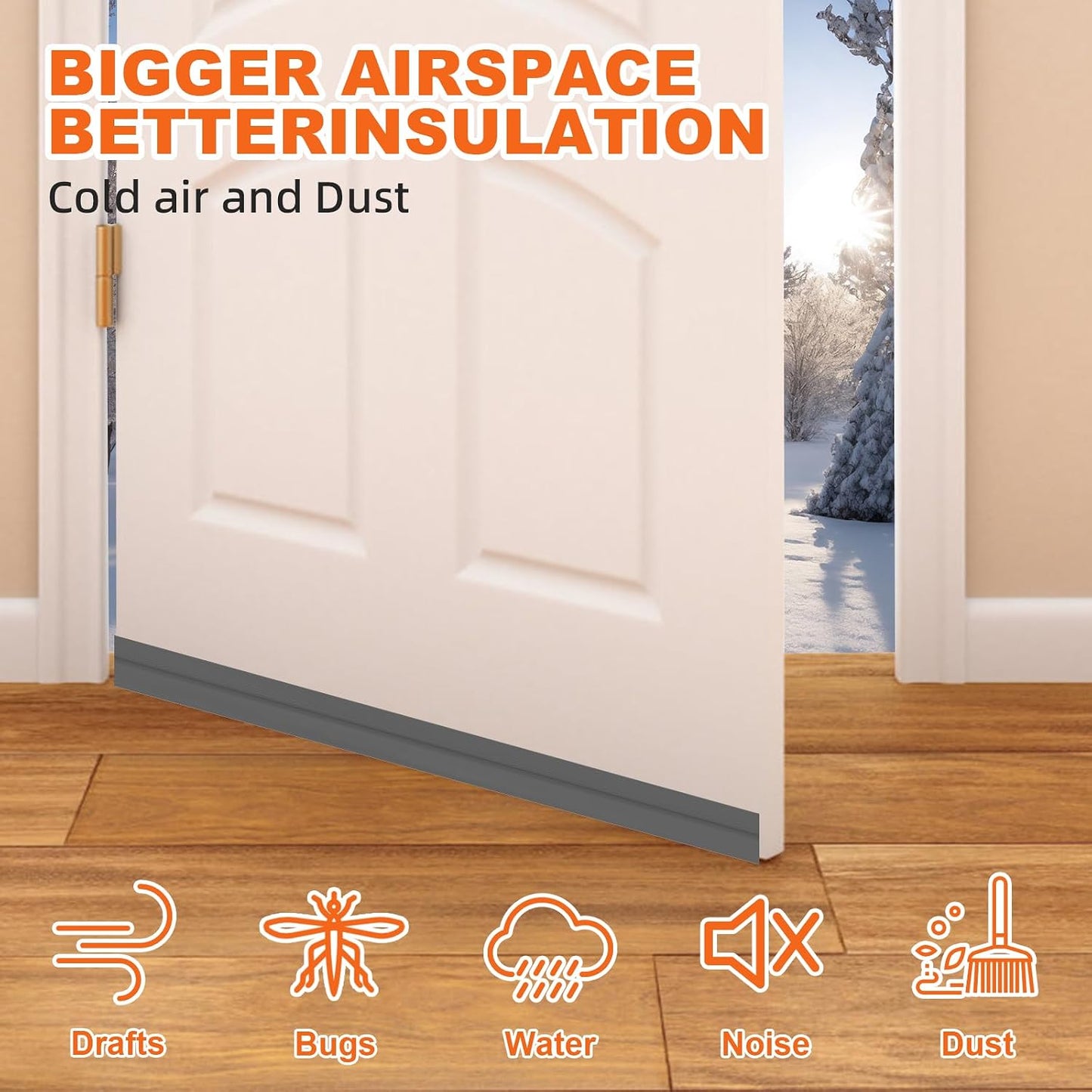 Door Draft Stopper, Door Sweep for Bottom of Door, Weather Stripping Door Seal Gap Filler Bottom Blocker Soundproof Cold Air Insulation Save Energy Installs Quickly and Easily (White, 39‘’)