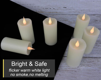 TECHLONG Flameless Candles with Remote Timer, 3D Moving Flickering Flame Battery Operated Candles Lasting 1000+ Hours, 3" x 5" Ivory Real Wax Electric LED Pillar Candles, Set of 2