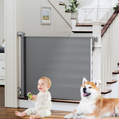 probebi Retractable Baby, Child & Dog Gates for Stairs, Extends to 54" Wide 34" Tall, Use for Outdoor, Indoor, Hallways, Doorways, Deck, Porch, Black