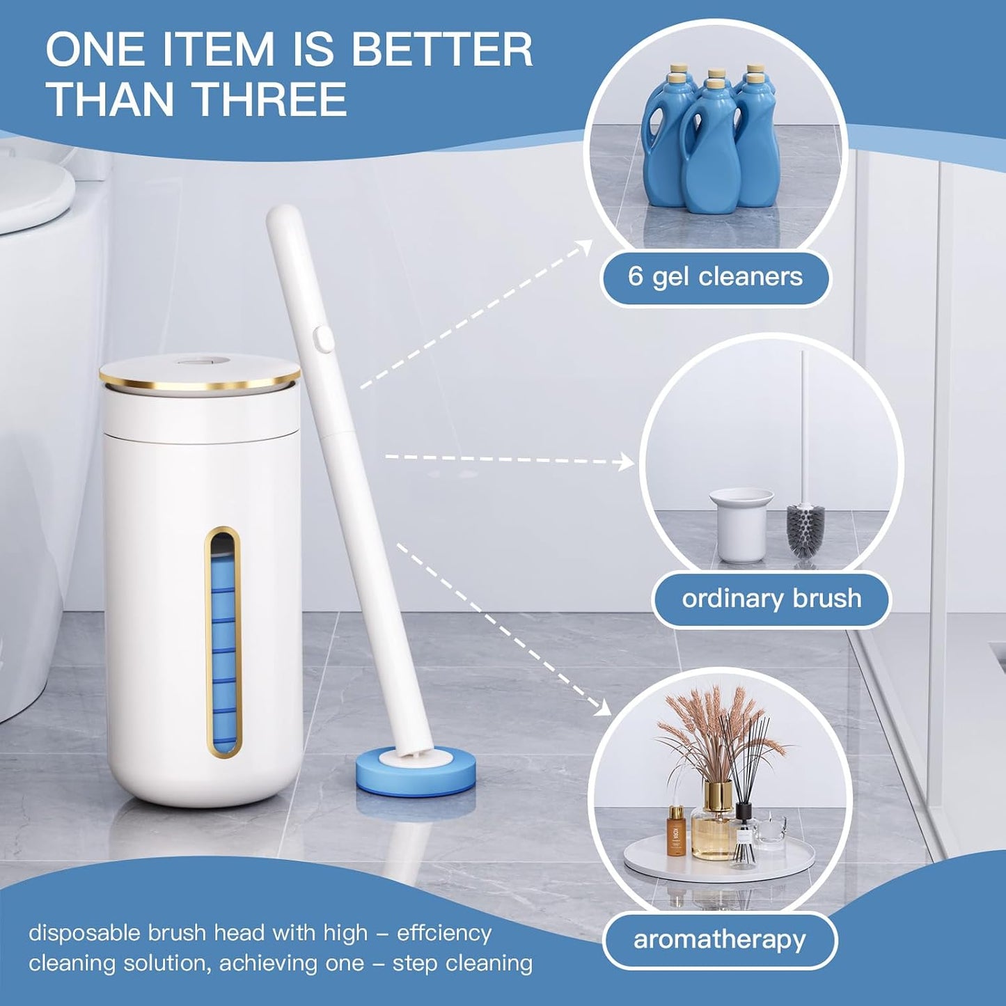 Disposable Toilet Brush with 32 Refill Heads and Holder- Clean Brush Starter Kit with 1 Toilet Wand, 1 Storage Caddy and 1 Fragrant Tablet (1 + 32)
