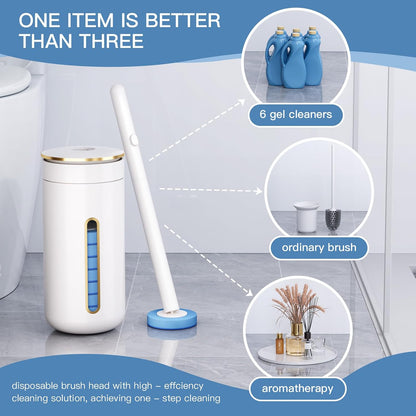 Disposable Toilet Brush with 32 Refill Heads and Holder- Clean Brush Starter Kit with 1 Toilet Wand, 1 Storage Caddy and 1 Fragrant Tablet (1 + 32)