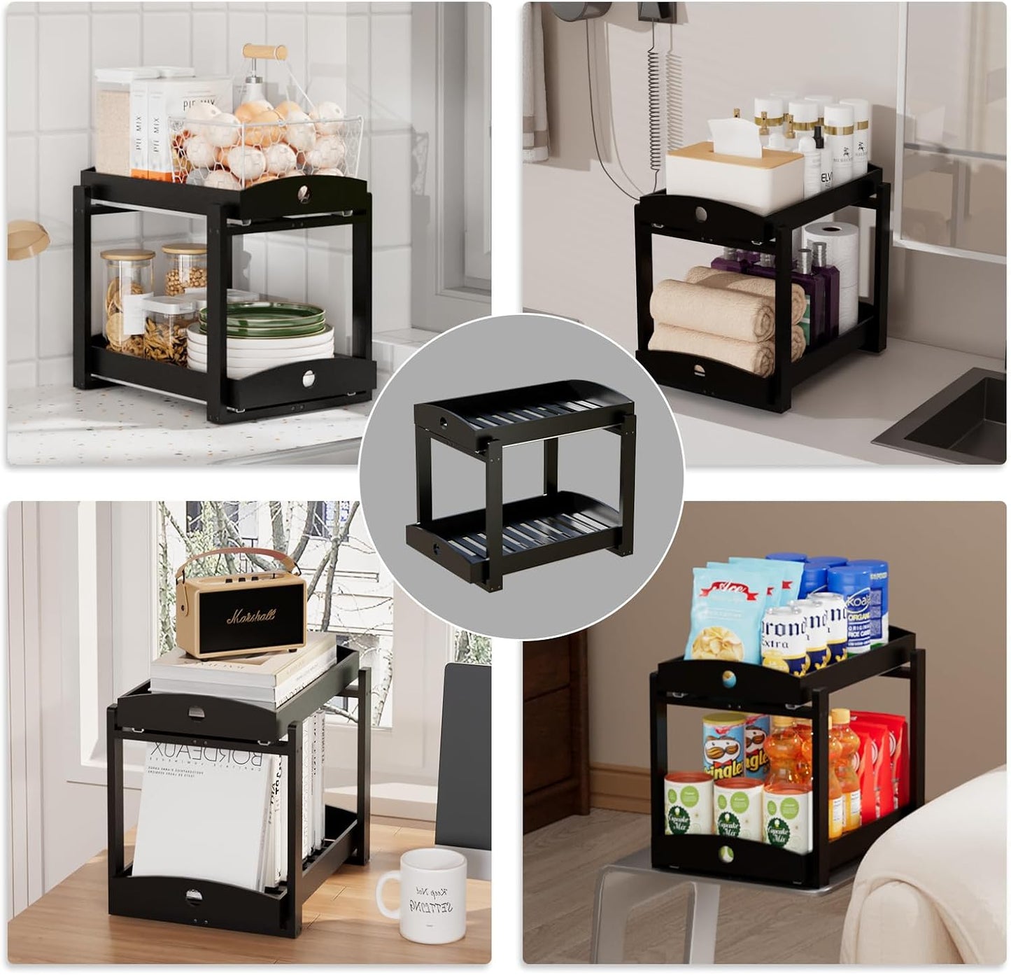 APRTAT 2 Pack Under Sink Organizer, Bamboo Wooden 2-Tier Pull-Out Storage with Sliding Drawers for Kitchen and Bathroom Cabinets, Easy Installation (Natural)