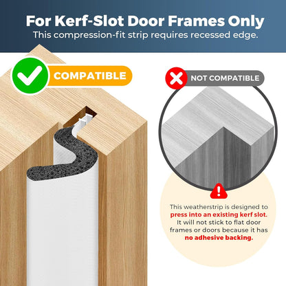 40FT Weather Stripping Door Seal, Kerf Style Foam Strip for Large Gaps, with Scraper Tool for Exterior and Interior Frames, White