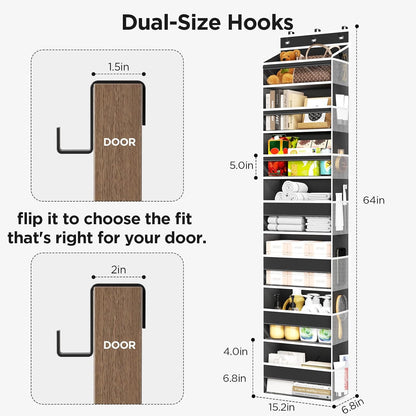 6 Tiers Over The Door Organizer, Heavy Duty Hanging Organizer Storage with Large Capacity Pockets, Behind Door Storage Hanging Shelves for Closet Wall Bathroom Bedroom Nursery Pantry, 1 Pack Grey