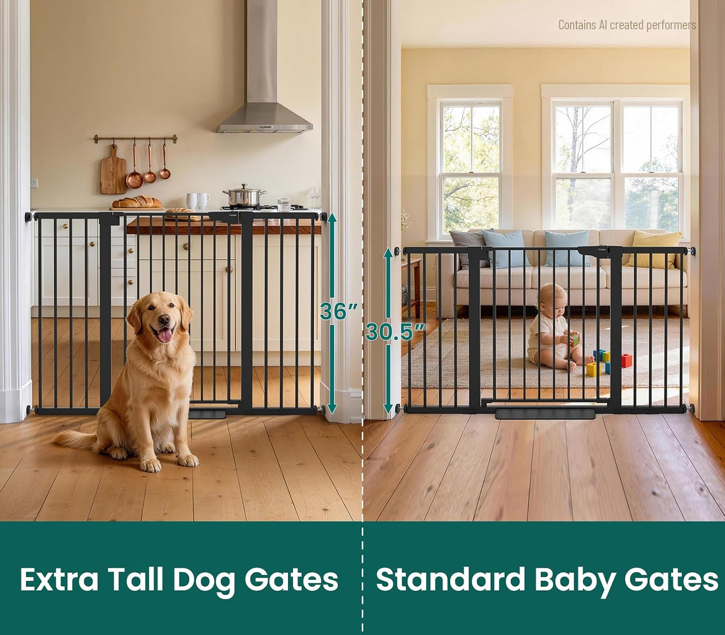 Cumbor 30-46" Baby Gate for Stairs, Mom's Choice Awards Winner-Auto Close Dog Gate for The House, Gifts for Mom, Easy Install Pressure Mounted Pet Gates for Doorways, Black