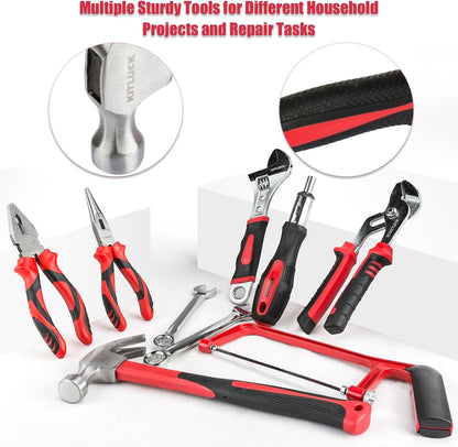 KITLUCK 138-piece Home Tool Kit, Household Hand Repair Tool Set for men, Portable Basic Tool box Set with Tools (Screwdriver, Plier, Wrench, Socket, Harmer, Rule, etc.) for Home and Car