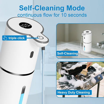 OHIFAST Automatic Foaming Soap Dispenser Touchless, USB Rechargeable Smart Hand Soap Dispenser, 6-Level Adjustable, 12.8oz/380mL Wall Mounted for Bathroom Kitchen Dish Soap-White