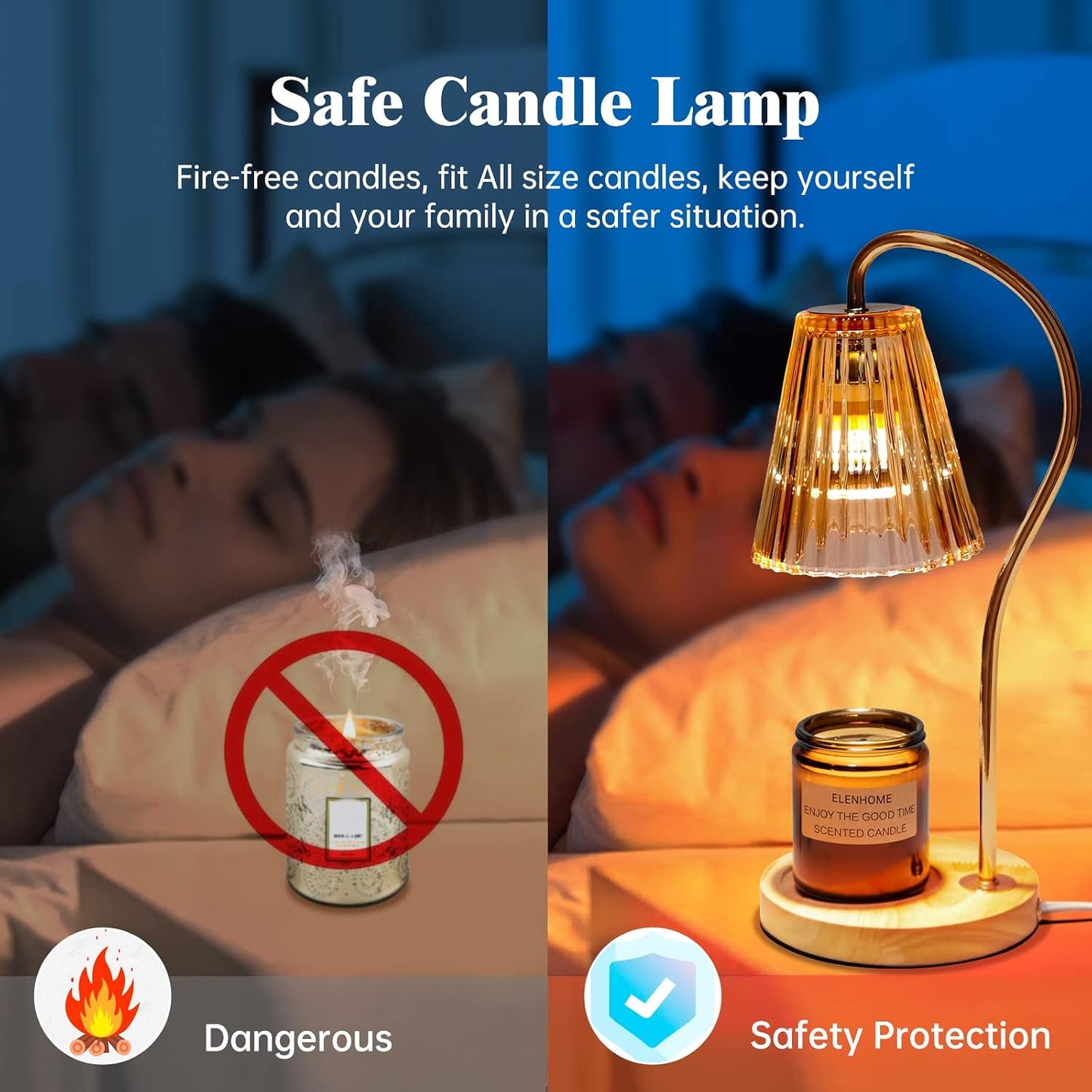 Elenhome Candle Warmer Lamp with Adjustable Height, Stepless Dimming Function-Home Decor Lamp, Metal Candle Lamp for Jar Candles, No Flame Scented Candle Warmer with 2 Bulbs (Black)