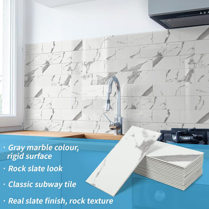Art3d 102-Piece Peel and Stick Wall Tile for Kitchen Backsplash, Bathroom, Fireplace, 3in. × 6in. Stick on Subway Tile, Glossy White