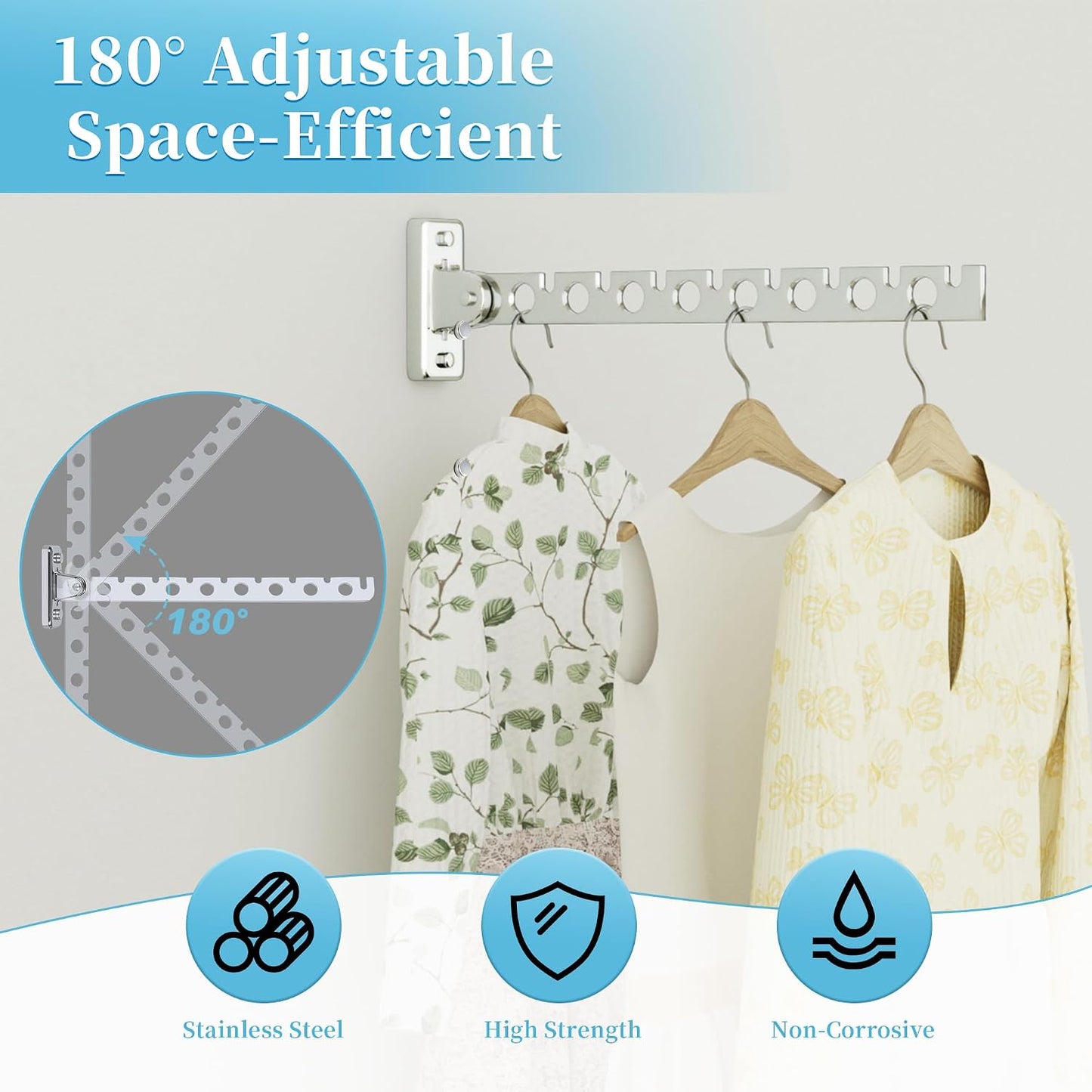 Alise Clothes Drying Racks Wall Mounted Coat Hangers,Black,2 Pcs | Foldable Hangers Clothes Hook Closet Storage Organizer,Swivel Space Saving Clothes Hanger Rack for Bedroom Bathroom Laundry