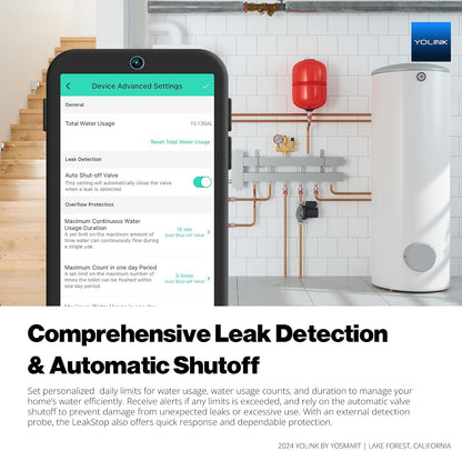 YoLink LeakStop 1-Channel for Toilets/Sinks, Auto Shutoff Valve & Leak Detector, Real-Time Monitoring, LoRa Long-Range, 2 AA Up to 5-Year Battery, App/SMS/Email Alerts – Hub Included