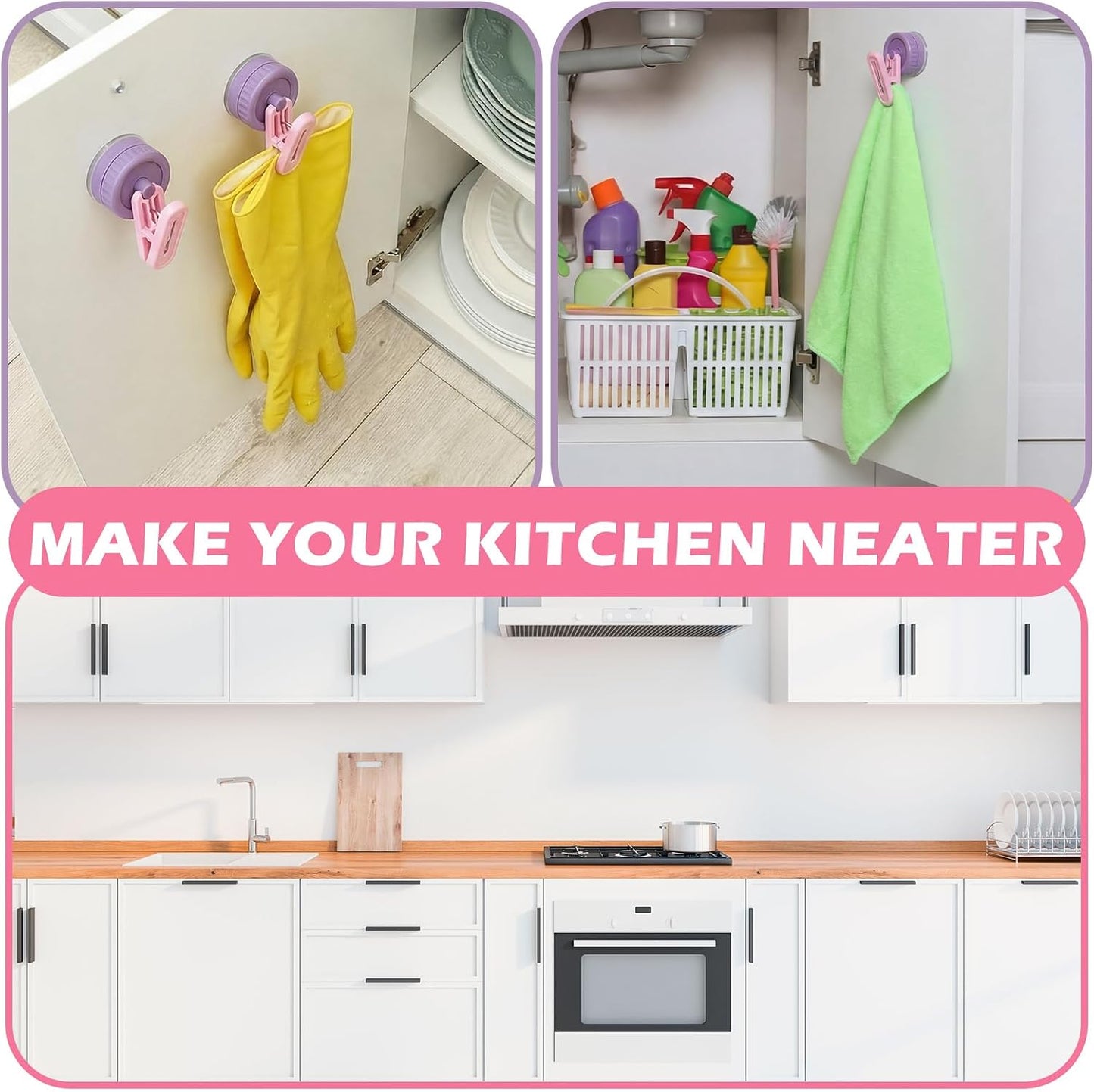 Geelin Dish Glove Clip with Suction Cup Easy Install Removable Transparent Plastic Wall Mounted Hook for Kitchen Use Space-Saving Washable Design for Dish Gloves Towels(2 Pcs)