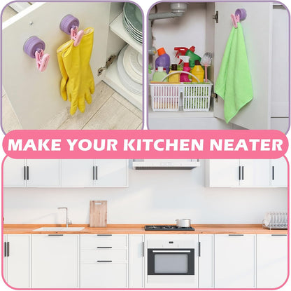 Geelin Dish Glove Clip with Suction Cup Easy Install Removable Transparent Plastic Wall Mounted Hook for Kitchen Use Space-Saving Washable Design for Dish Gloves Towels(2 Pcs)