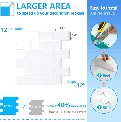STICKGOO White Peel and Stick Subway Tile, Stick on Backsplash Tiles for Kitchen and Bathroom, Flexible Vinyl Wall Tile, Easy DIY Installation