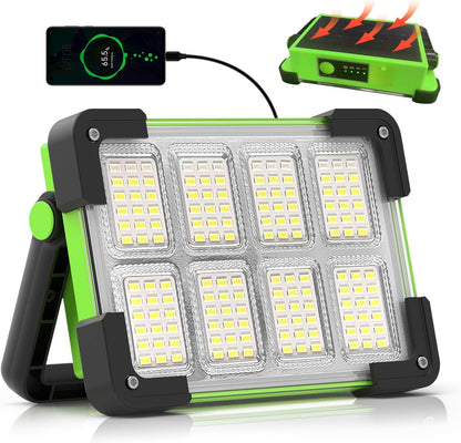 120W Solar Rechargeable Work Light, 144 LED 10000LM Led Work Light with 4 Modes, Portable Flood Light with Stand, IP66 Waterproof Outdoor Working Light for Emergency Mechanic Camping Repair (Yellow)