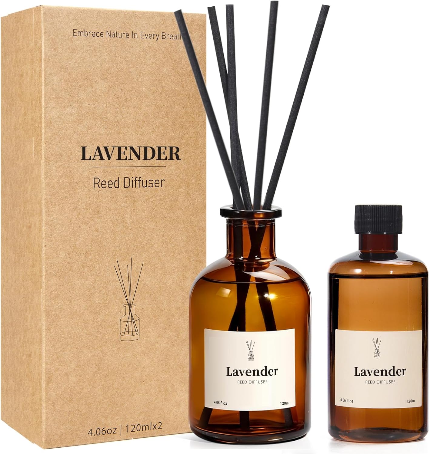 Reed Diffuser Set, 8.12 fl.oz Citrus Scent Oil Diffuser with Sticks, Long-Lasting Home Fragrance Reed Diffuser for Bathroom Shelf Decor, Air Freshener Room Diffuser, 2 Pack