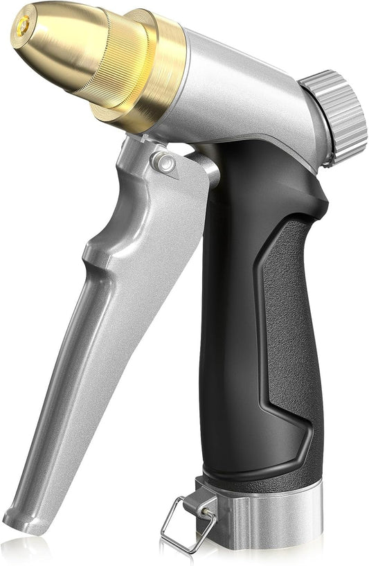 RAINPOINT Garden Hose Nozzle, 100% Heavy Duty Metal Hose Sprayer, High Pressure Water Hose Nozzle with Adjustable Spray Patterns and Flow Control for Watering Plants, Car Washing, Pet Washing, Gold