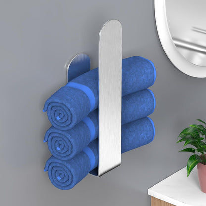 HUFEEOH 2 Pack Adhesive Hand Towel Holder, Kitchen Towel Rack Towel Bars Wall Mounted, Stainless Steel Bath Towel Hanger for Bathroom Hotel Kitchen (White, 8 Inch(2PC))