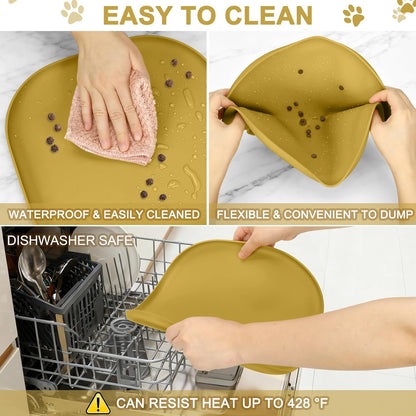 SMILOOL Silicone Pet Food Mat with Raised Edge for Food and Water Bowl, Dog Feeding Mats, Cat Food Trays for Floor Waterproof, Rubber Tray for Dogs and Cats, 19 x 12 x 0.7 Black