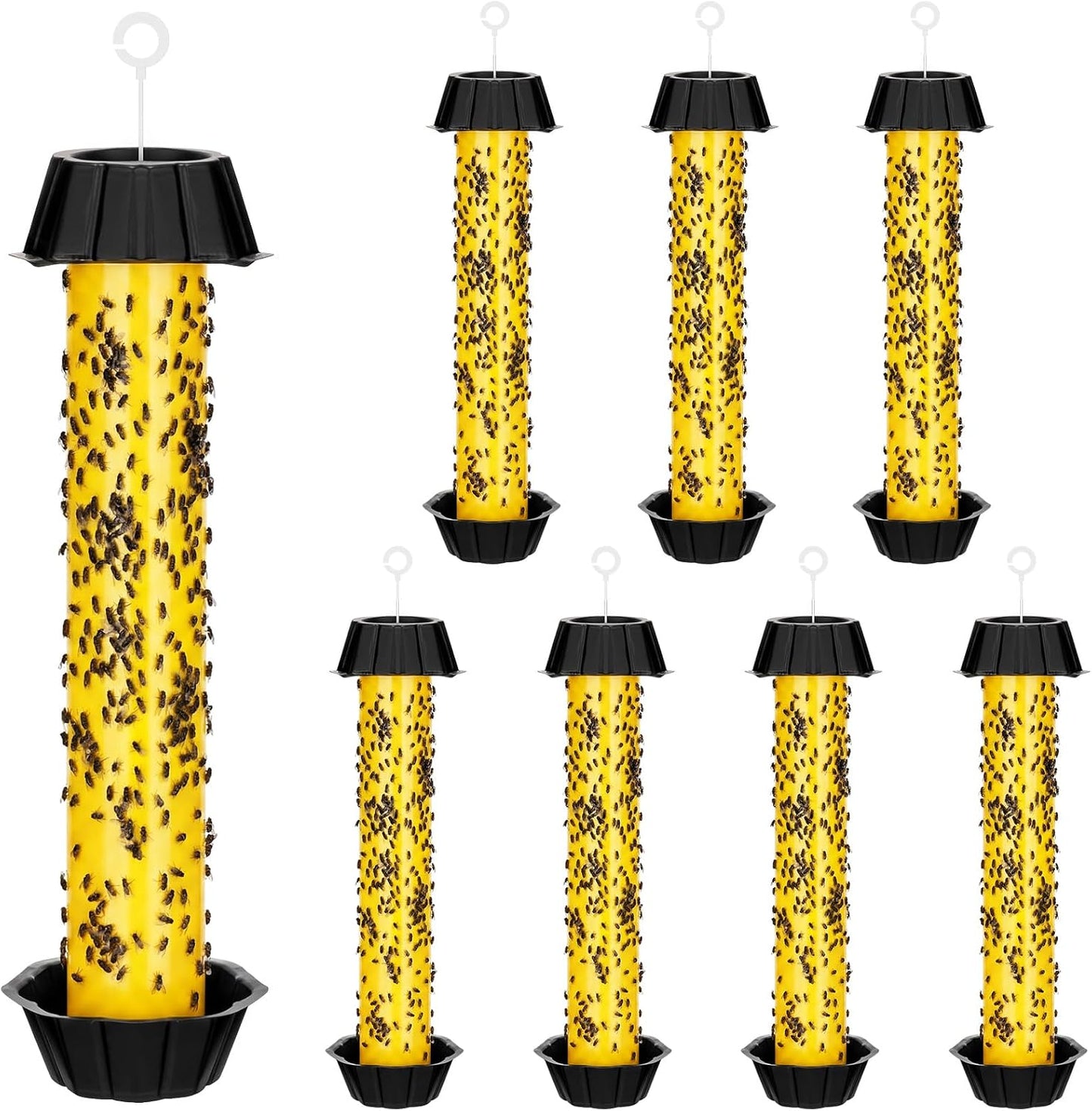 Qualirey 12 Pcs Sticky Fly Trap Fly Stick Indoor Outdoor Long Lasting Hanging Flies Bug Catcher Paper Tape Strips with Hook for Wasps Gnats Bug Insects Fruit Flies Mosquitoes (Stylish-3,Yellow)