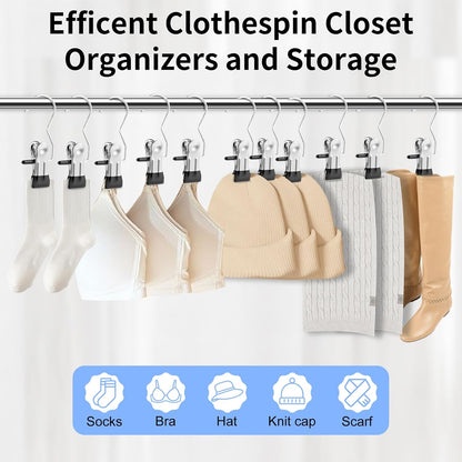 Senbowe 30 Pack Heavy Duty Clothes Pins, Boot Hangers for Closet, Laundry Hook Hanging Clips Clamps for Closet Organizer Pants Hats Socks Towels Clips, Clothespins Hanger for Travel Handbag Legging
