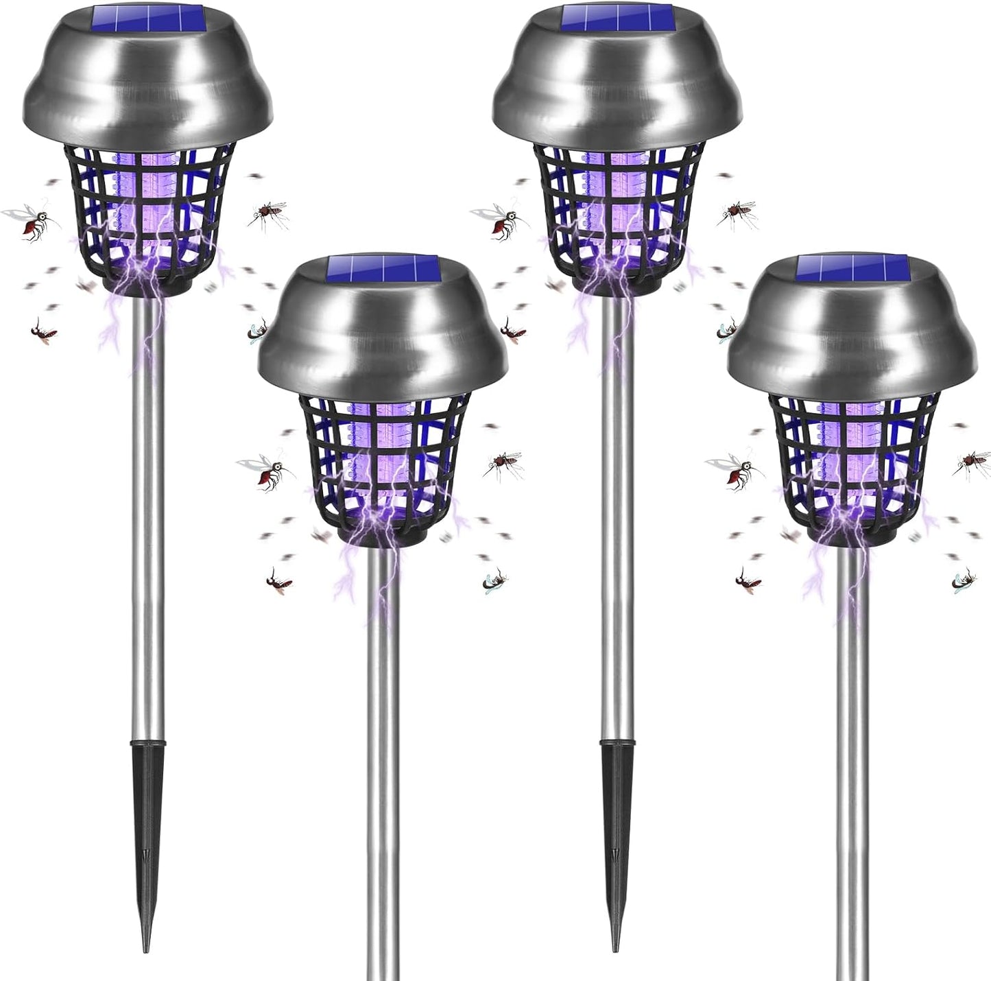 2026 Solar Bug Zapper Outdoor Waterproof Mosquito Repellent Outdoor Patio Mosquito Trap & Killer for Backyard, Garden, Farm, Solar Powered Fly Zapper for Small Flying Insect, Gnats, Flies, Moths(4)