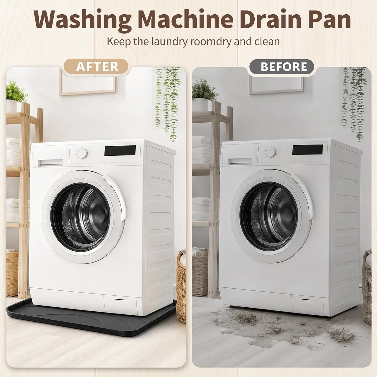 Washing Machine Drain Pan，32''x30'' Silicone Mat with Raised Reinforced Frame & Triangular Reinforcing Rib,fits Most Washer Models, Washing Machine Tray for Floor Protection in Laundry Room (gray)