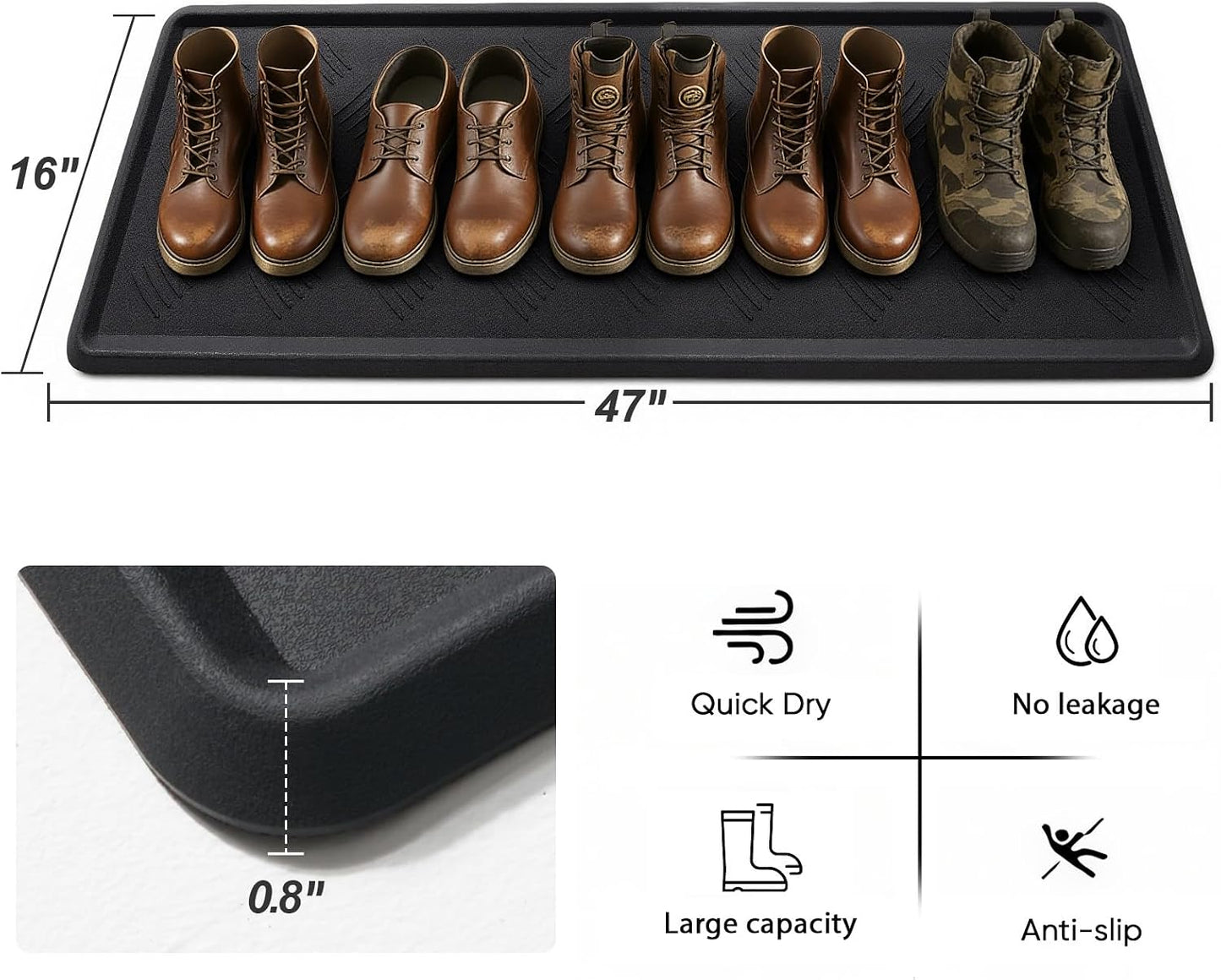 HIYARD Rubber Boot Tray, Shoe Tray for Entryway, Multipurpose Boot Mat, Shoe Mat Indoor and Outdoor, 16x27.5,Black
