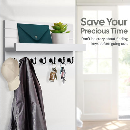 HONJIN Key Holder for Wall: Easy Installation Mail Organizer Wall Mount Hanging Key Rack for Kitchen and Entryway Decor with 5 Sturdy Key Hooks (White)