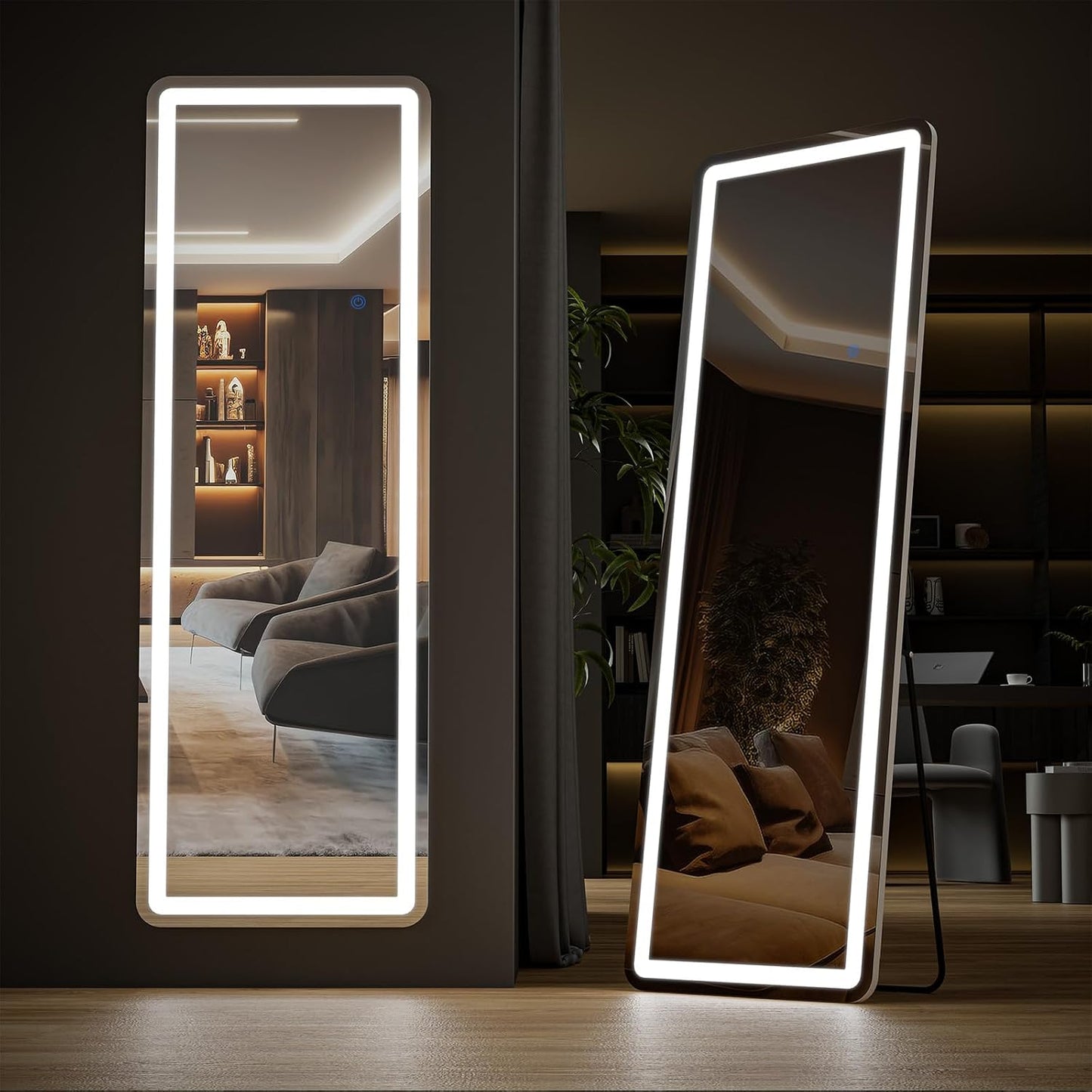 OLIXIS 64"x 21.5" Arched Mirror Full Length, Full Body Mirror with Stand, Hanging or Leaning for Wall, Floor Standing with Shatter-Proof Glass for Bedroom, Living Room, Long, Black