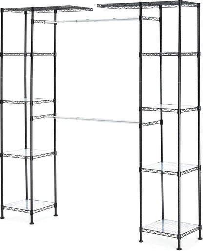 Amazon Basics Expandable Metal Hanging Closet Organizer System with Storage Shelves, Adjustable, Easy to Assemble, 57-80"L x 14"W x 72"H, Black