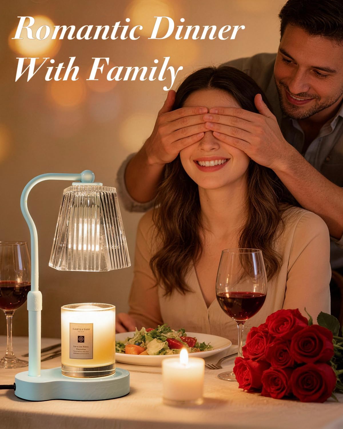 Candle Warmer Lamp with Timer & Dimmable Settings, Adjustable Height Flameless Scented Wax Melter for Jar Candles, Elegant Home Decor Warmer Lamp with 2 Bulbs, Gift for Women Mom Friend Family, Black