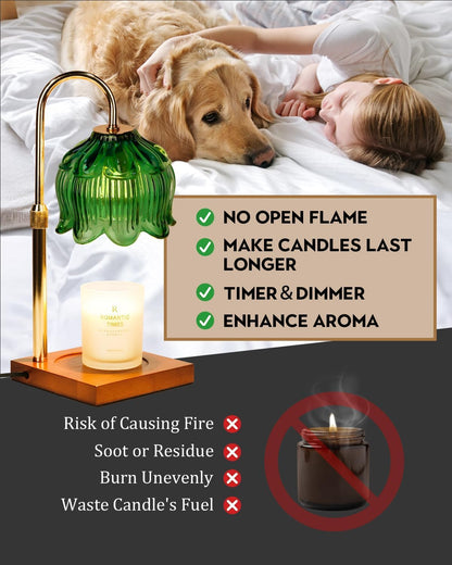 Funistree Flower Candle Warmer Lamp with Timer & Dimmer, Adjustable Height Candle Warmer, Christmas Birthday Gifts for Women Mom, House Warming New Home Decor, Wax Warmer with 2 Bulbs for Jar Candles