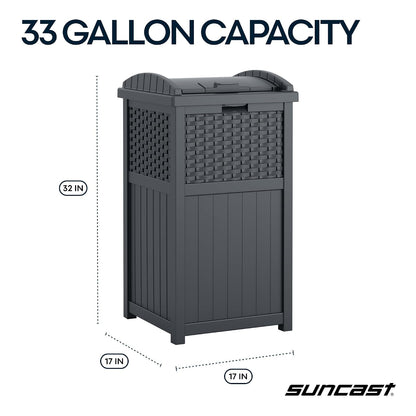 Suncast 33 Gallon Commercial Outdoor Trashcan Hideaway with Lid for 30 to 33 Gallon Trash Bags for Garage, Backyard, or Garden, Brown