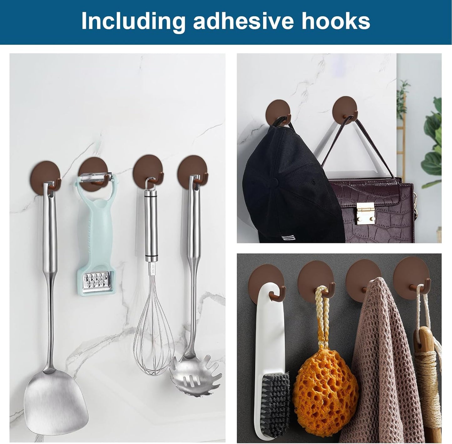 Diesisa Razor Holder for Shower + Adhesive Wall Hooks, Premium 304 Stainless Steel Shower Razor Holder with Heavy Duty Waterproof Sticky Hooks for Hanging Towels, Coat, hat (2+2 Pack)