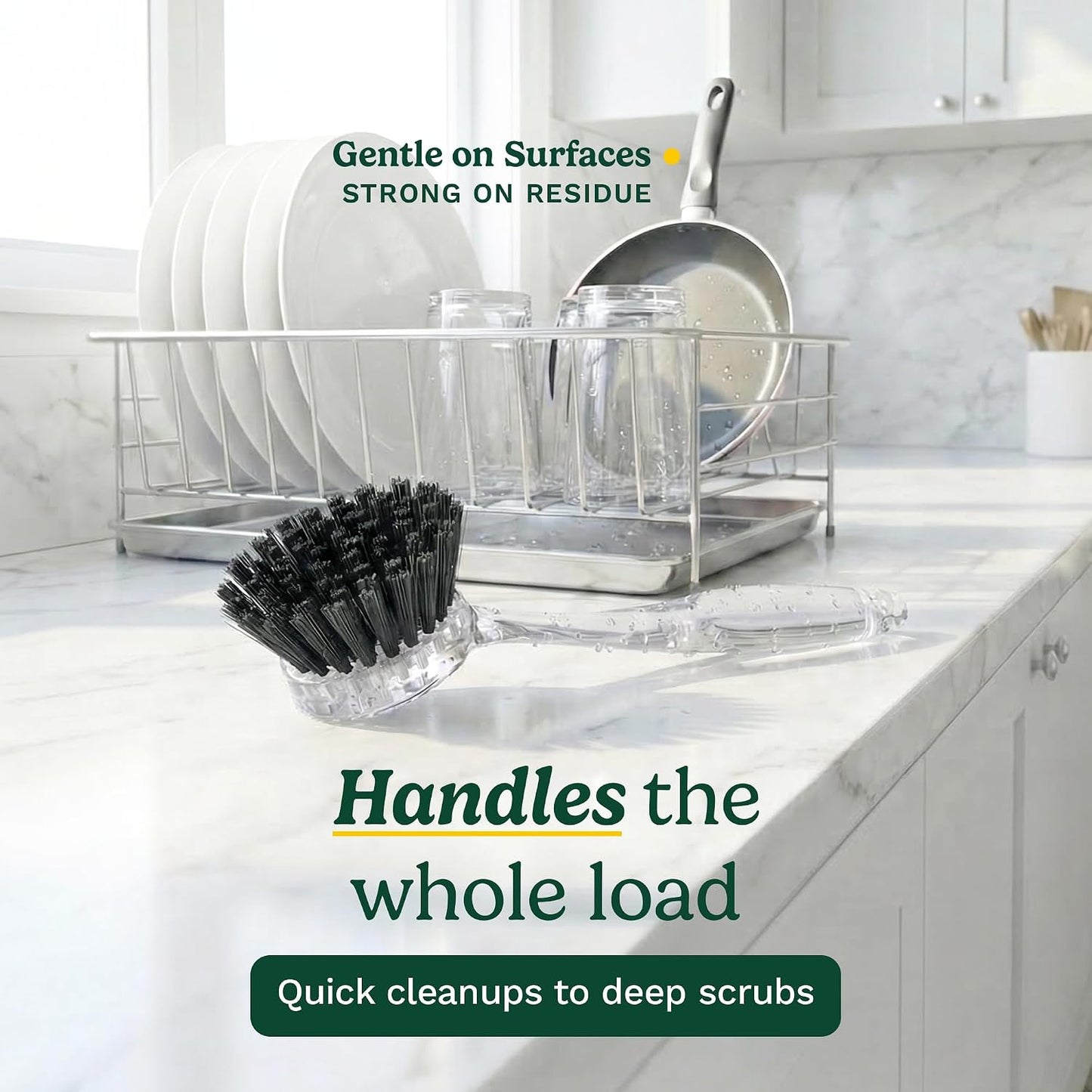 Cuisinart Dish Brush with Handle 2 Pack – Kitchen Scrub Brush for Dishes, Pots & Pans, Non-Scratch Dish Scrubber, Firm Bristles for Sink & Cookware, Comfortable Grip for Everyday Cleaning