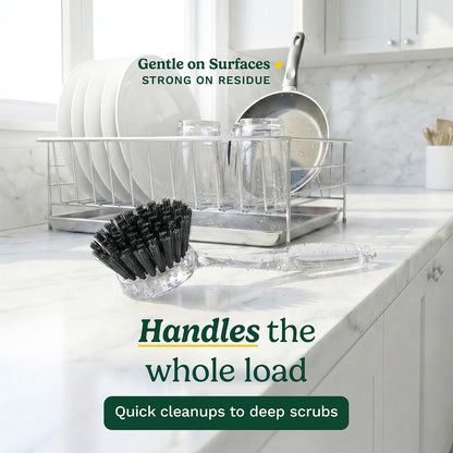 Cuisinart Dish Brush with Handle 2 Pack – Kitchen Scrub Brush for Dishes, Pots & Pans, Non-Scratch Dish Scrubber, Firm Bristles for Sink & Cookware, Comfortable Grip for Everyday Cleaning