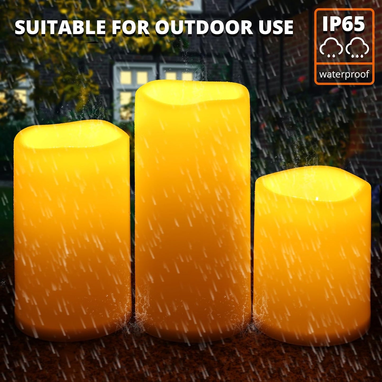 NURADA Large Waterproof Flameless Candles 6" 8" 10" x 4" - Outdoor Indoor LED Pillar Flickering Candle Battery Operated with Timer Remote for Patio Porch Lanterns - Ivory White Set of 3