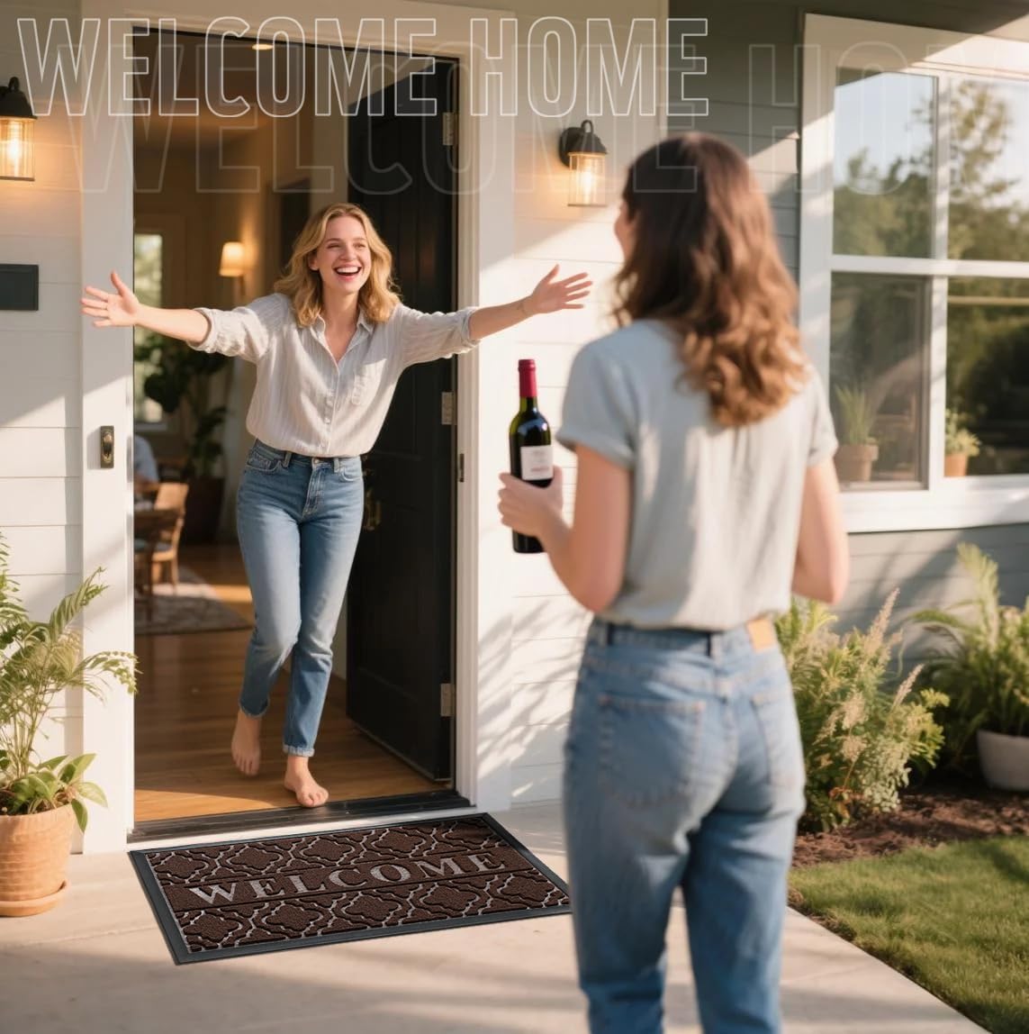 Yimobra Welcome Mat Outdoor Indoor, All-Weather Waterproof Front Door Mat Outside Entrance, Non-Slip Low Profile Porch Patio Doormat, 29.5x17, Black