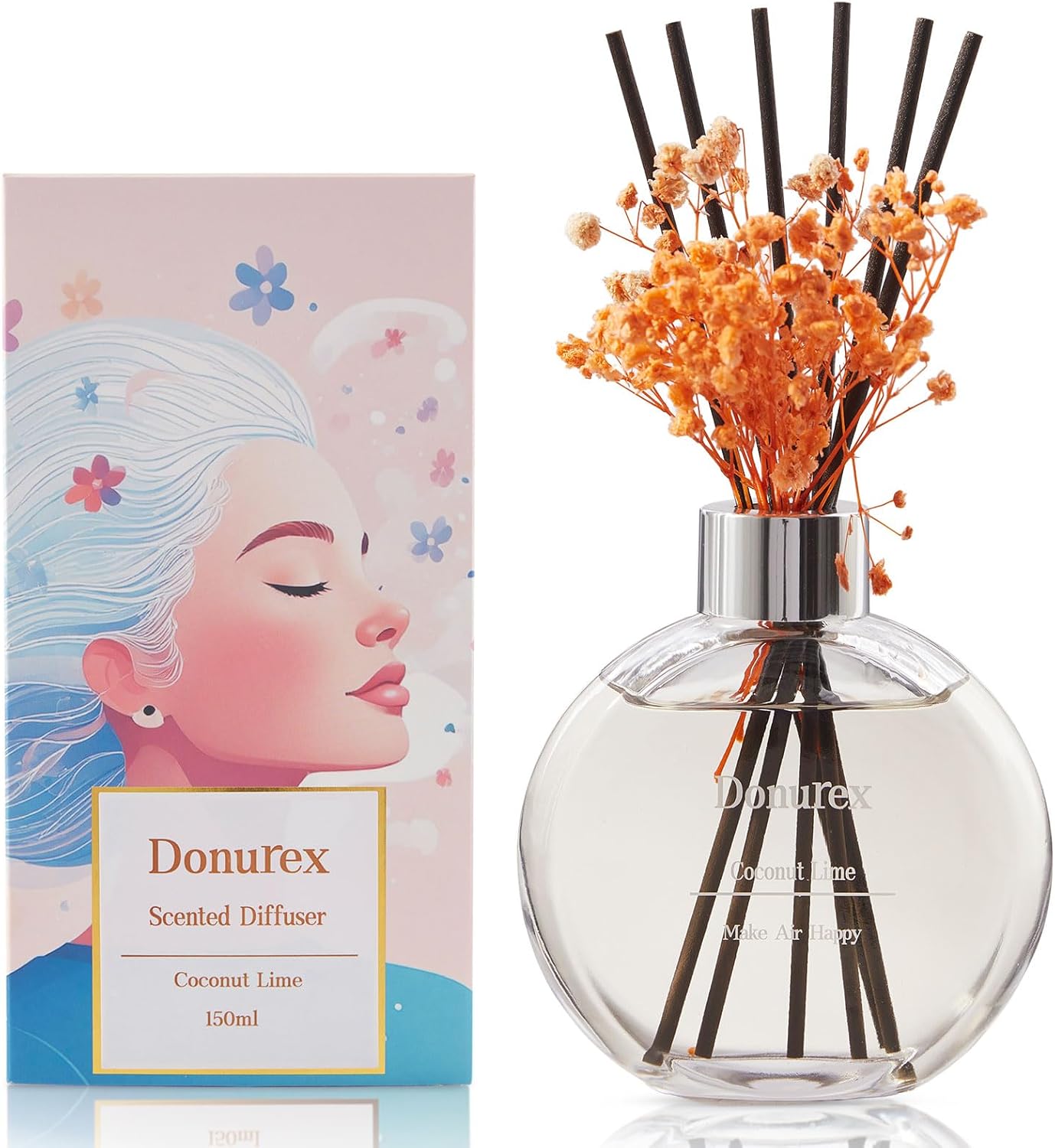 Flower Reed Diffuser Set 5.07oz Satin Rose Scent Diffuser with Sticks Home Fragrance Reed Diffuser for Bathroom Shelf Decor